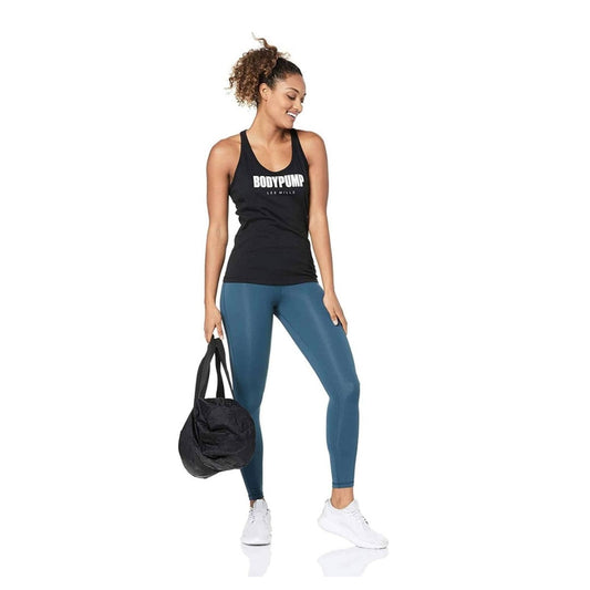 Women’s 7/8-length athletic tights featuring stretch moisture-wicking fabric, a supportive high-rise waistband, a fitted silhouette, and breathable construction for studio workouts and fitness training