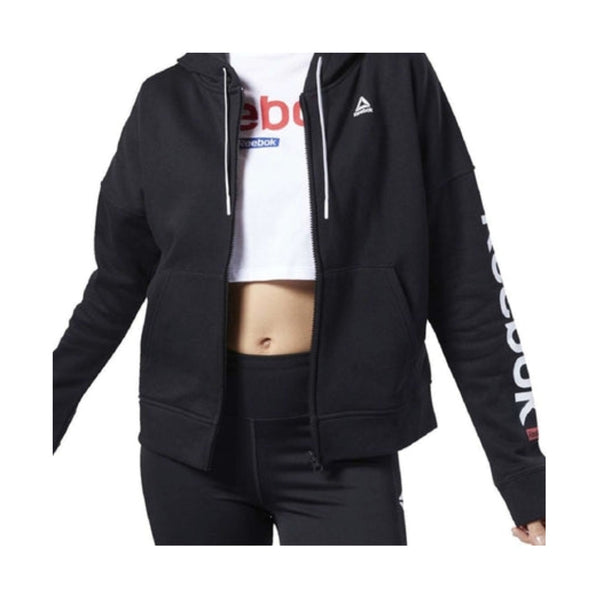 Reebok Women's Liner Logo Full Zip Hoodies - Chalk Lux Maroon Black
