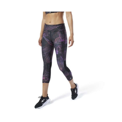 Reebok Women's One Series Running 3/4 Length Leggings - Black Regal Purple