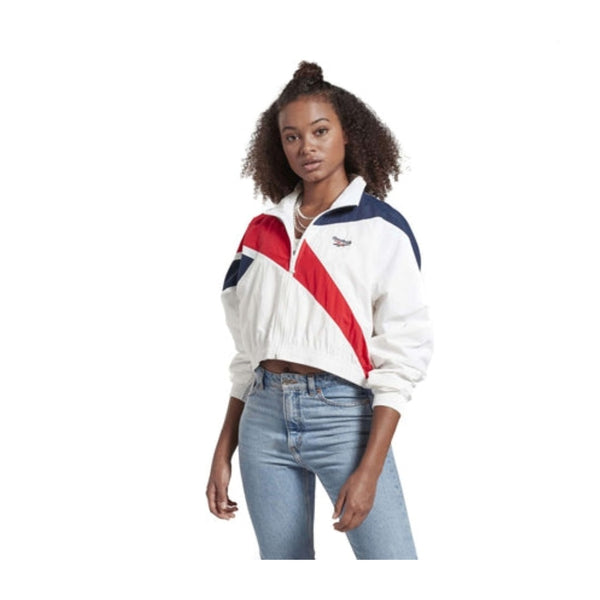 Reebok Women's classic Vector Cropped Track Jacket - White/Collegiate Navy/Primal red