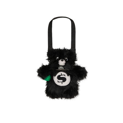 SPRAYGROUND Fur Cray Black Bear Cub Bag featuring black faux fur bear design with gold zippers, adjustable strap, and SPRAYGROUND logo detailing.