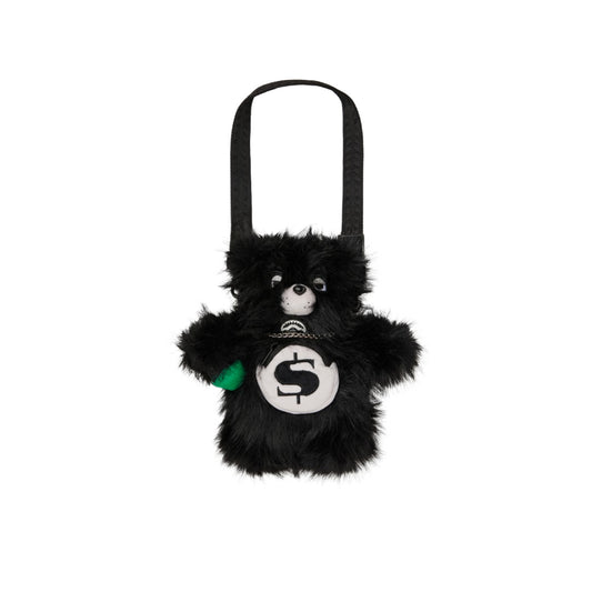 SPRAYGROUND Fur Cray Black Bear Cub Bag featuring black faux fur bear design with gold zippers, adjustable strap, and SPRAYGROUND logo detailing.