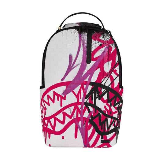 Sprayground Graff Mayhem RMX DLXSV Backpack with graffiti-style artwork, multiple zip compartments, and ergonomic padded straps.