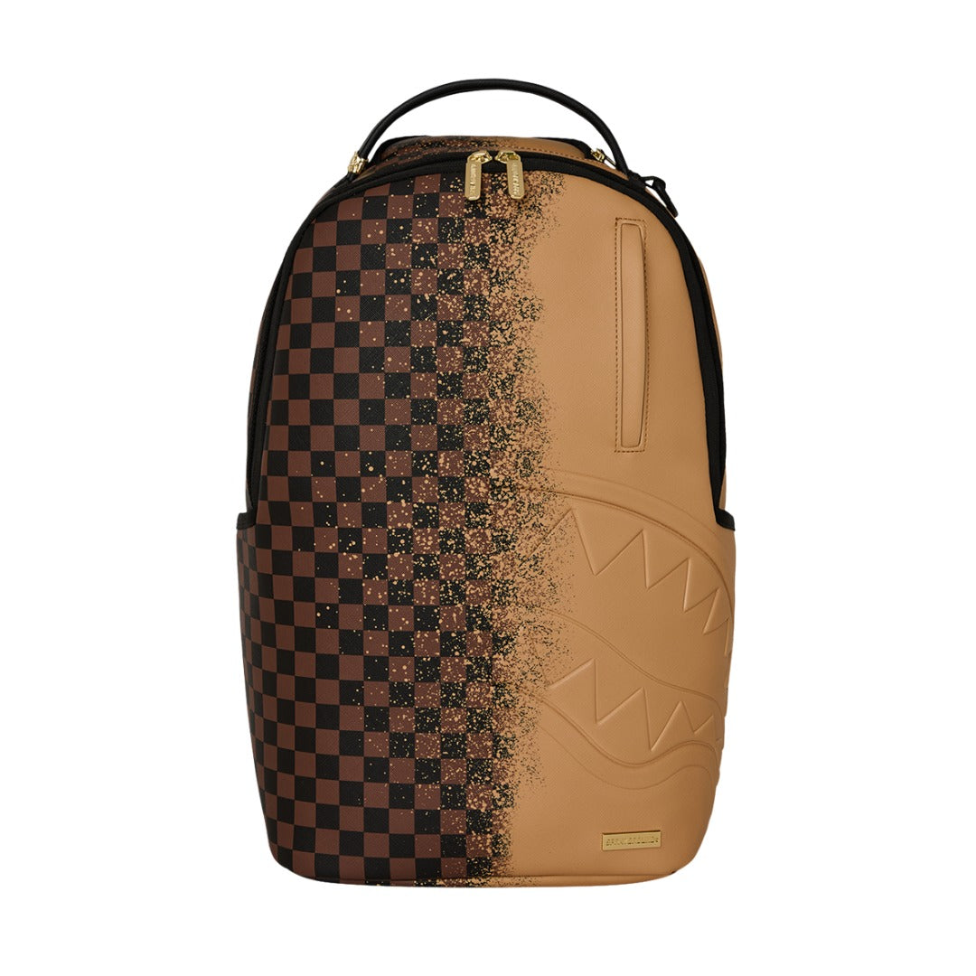 Sprayground Henny Spritz DLX Backpack with bold graphic, padded laptop sleeve, and multiple zippered compartments.