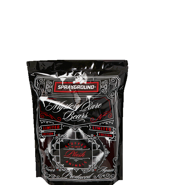 SPRAYGROUND W25 Plush Bear Mystery Pack featuring sealed packaging with collectible plush bear inside, part of limited-edition SPRAYGROUND bear series.