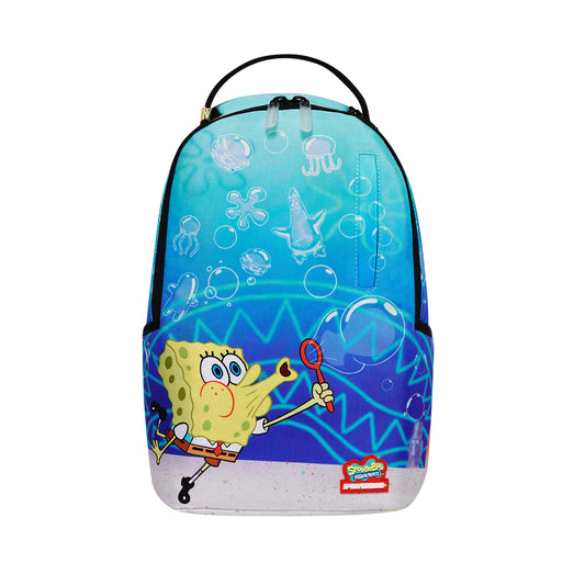 SPRAYGROUND Spongebob Blowing Bubbles DLXR Mini Backpack featuring playful Spongebob graphic on water-resistant vegan leather in a compact silhouette









