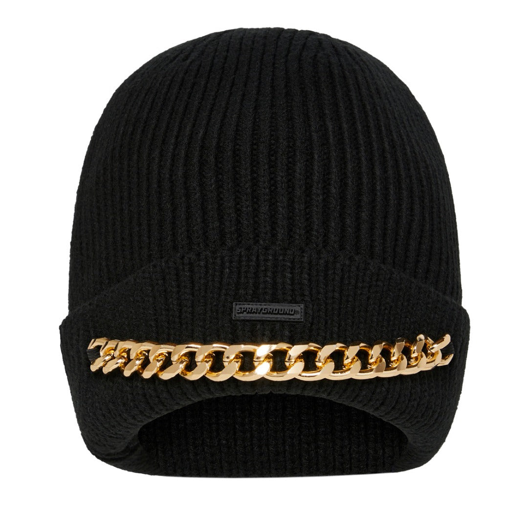 Sprayground Big Gold Links beanie with bold gold chain design