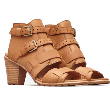 Sorel  Women's Nadia Buckle II Open Toe Wedge Sandals Carmel Brown