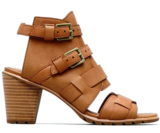 Sorel  Women's Nadia Buckle II Open Toe Wedge Sandals Carmel Brown