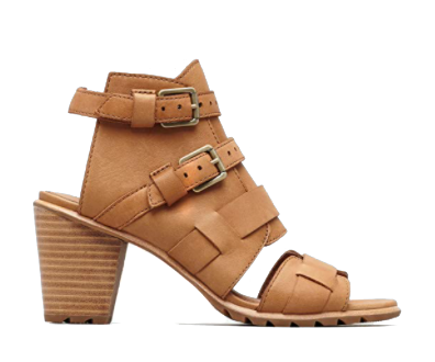 Sorel  Women's Nadia Buckle II Open Toe Wedge Sandals Carmel Brown