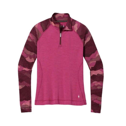 Smartwool Women's Classic Thermal Merino Base Layer Pattern 1/4 Zip - Festive Fuchsia Mountain Scape