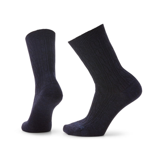 Women’s cable-knit crew socks featuring soft merino wool construction, breathable cozy comfort, and classic textured styling for everyday casual wear