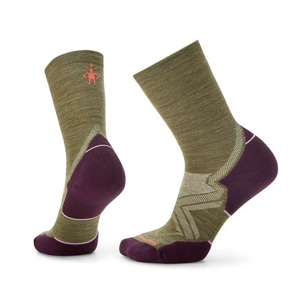 Women’s cold-weather running crew socks featuring merino wool construction, targeted cushioned comfort, and breathable athletic styling for winter training and outdoor activity