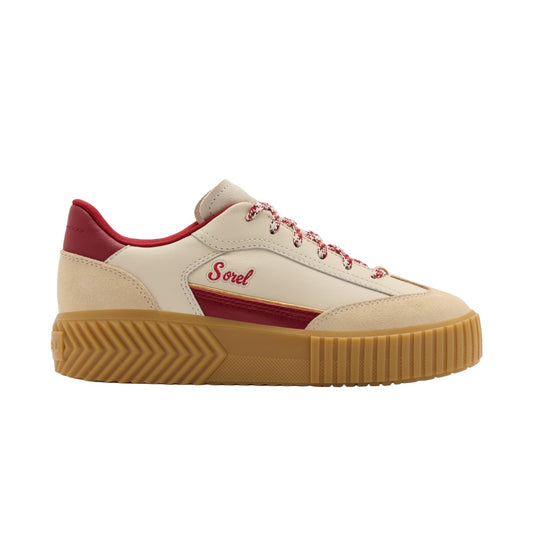 Women’s lace-up T-toe sneakers featuring a leather and suede upper, cushioned footbed, padded collar, durable rubber outsole, and a retro-inspired casual design