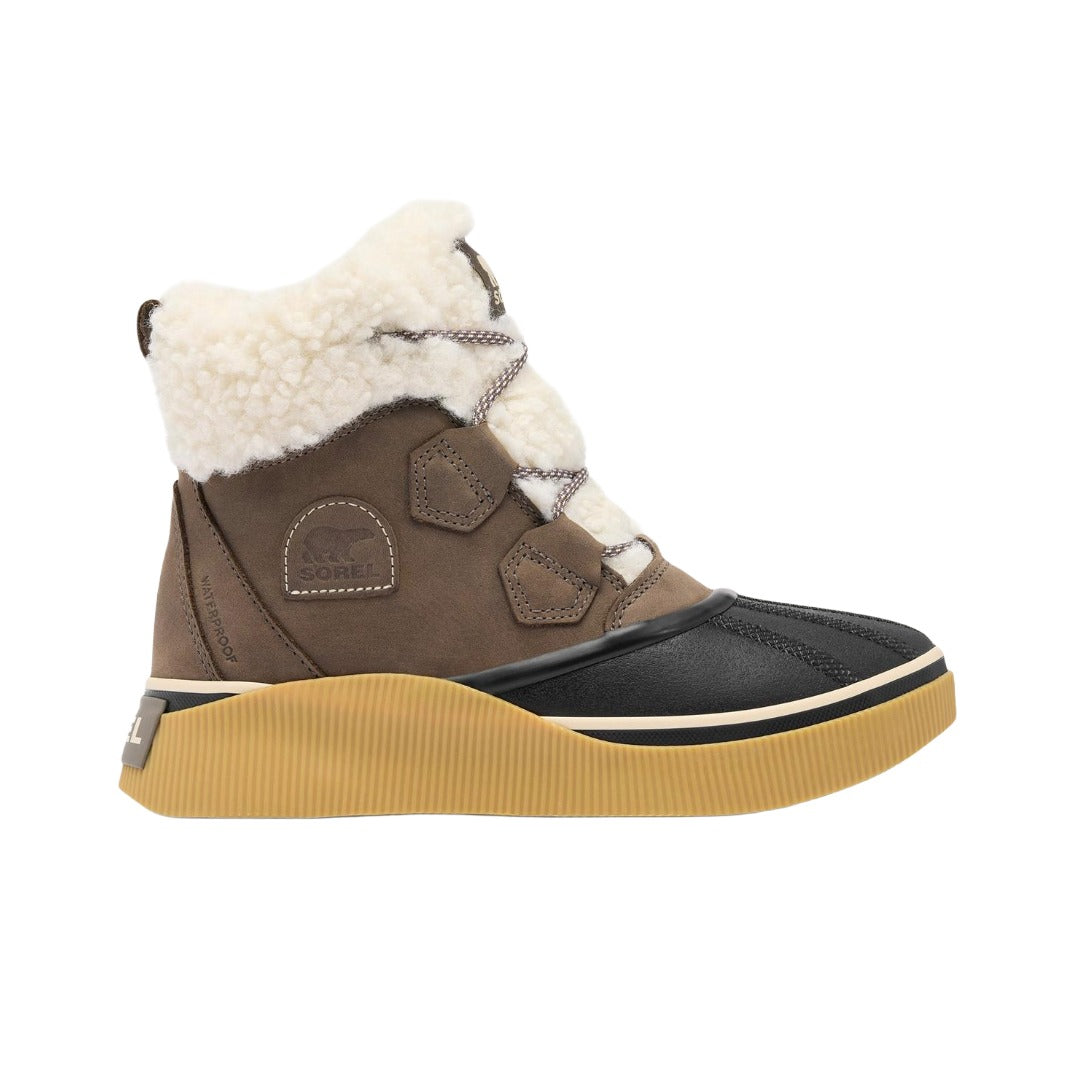 Women's waterproof insulated winter boots featuring a mid-height design, lace-up closure, cushioned footbed, and lugged rubber outsole for wet and cold-weather protection