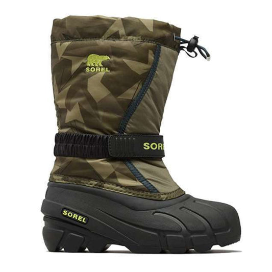 Sorel Childrens Flurry Print Snow Boot (Hiker Green/Black)