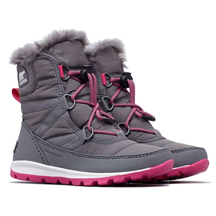 Sorel Girls' Whitney Short Lace Snow Boot (Quarry/Ultra Pink)