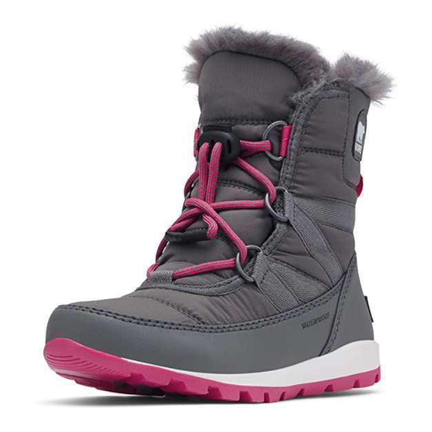 Sorel Girls' Whitney Short Lace Snow Boot (Quarry/Ultra Pink)