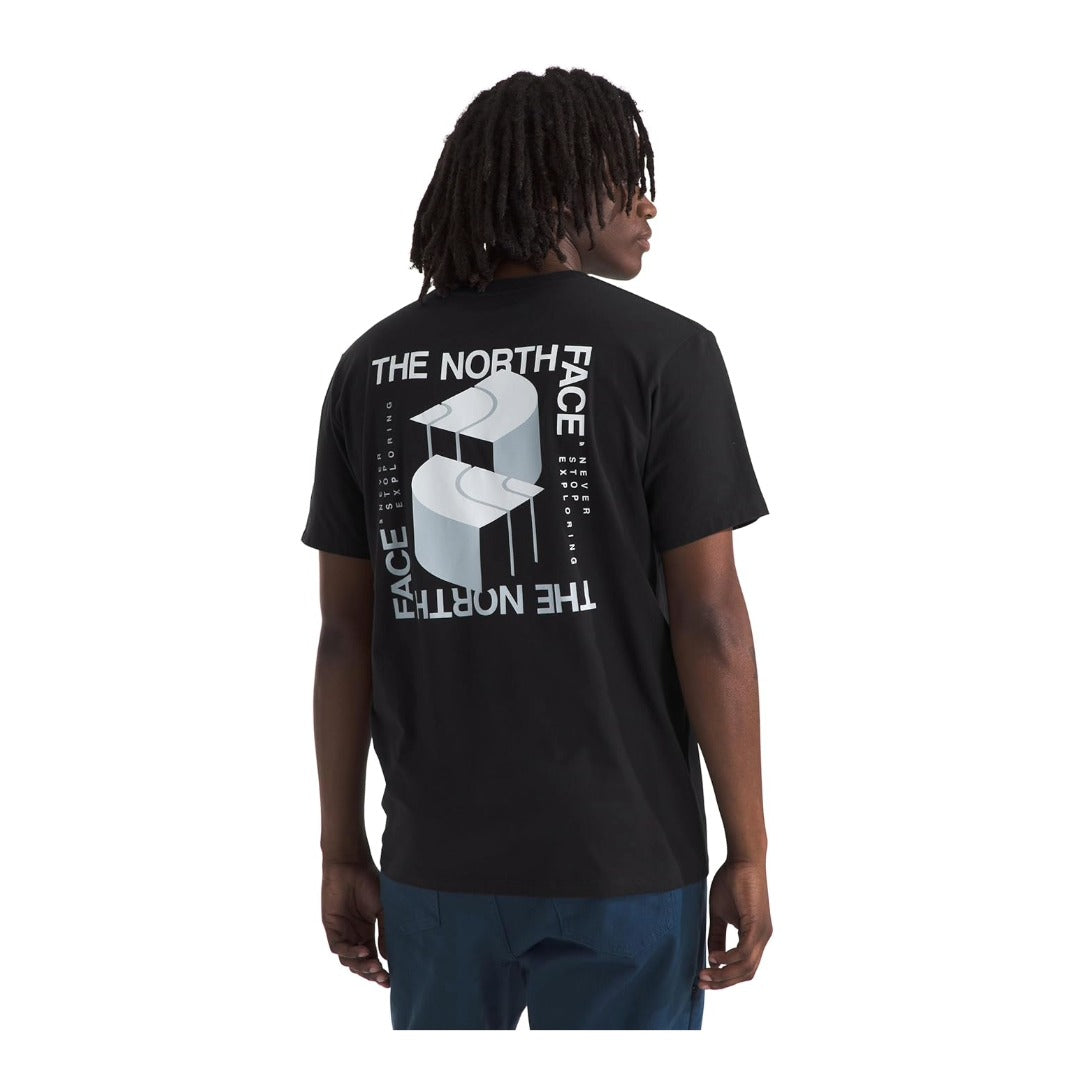 The North Face Men’s Short-Sleeve Brand Proud Tee with crewneck design and bold logo graphic on the front, made from soft breathable fabric.
