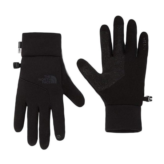 The North Face ETIP touchscreen gloves with stretch fleece fabric and silicone grip palm for cold-weather use.