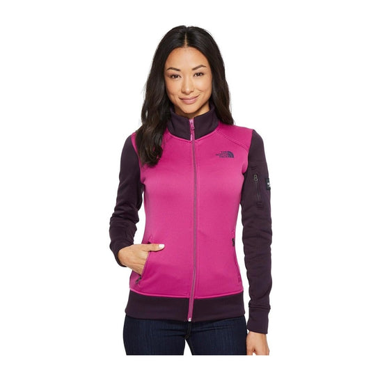 The North Face Women’s Amazie Mays Full Zip lightweight polyester fleece jacket with stand-up collar and hand pockets.