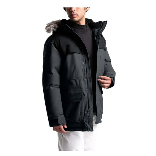THE NORTH FACE men’s McMurdo Parka III in a long insulated parka design with hood and multiple pockets, built for waterproof, windproof protection and cold-weather warmth.