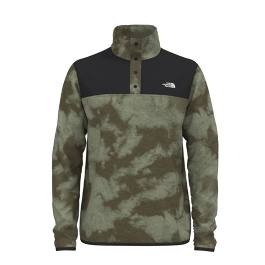 The North Face Men's Printed TKA Glacier Snap-Neck Pullover - TNF Black/Military Olive Retro Dye Print