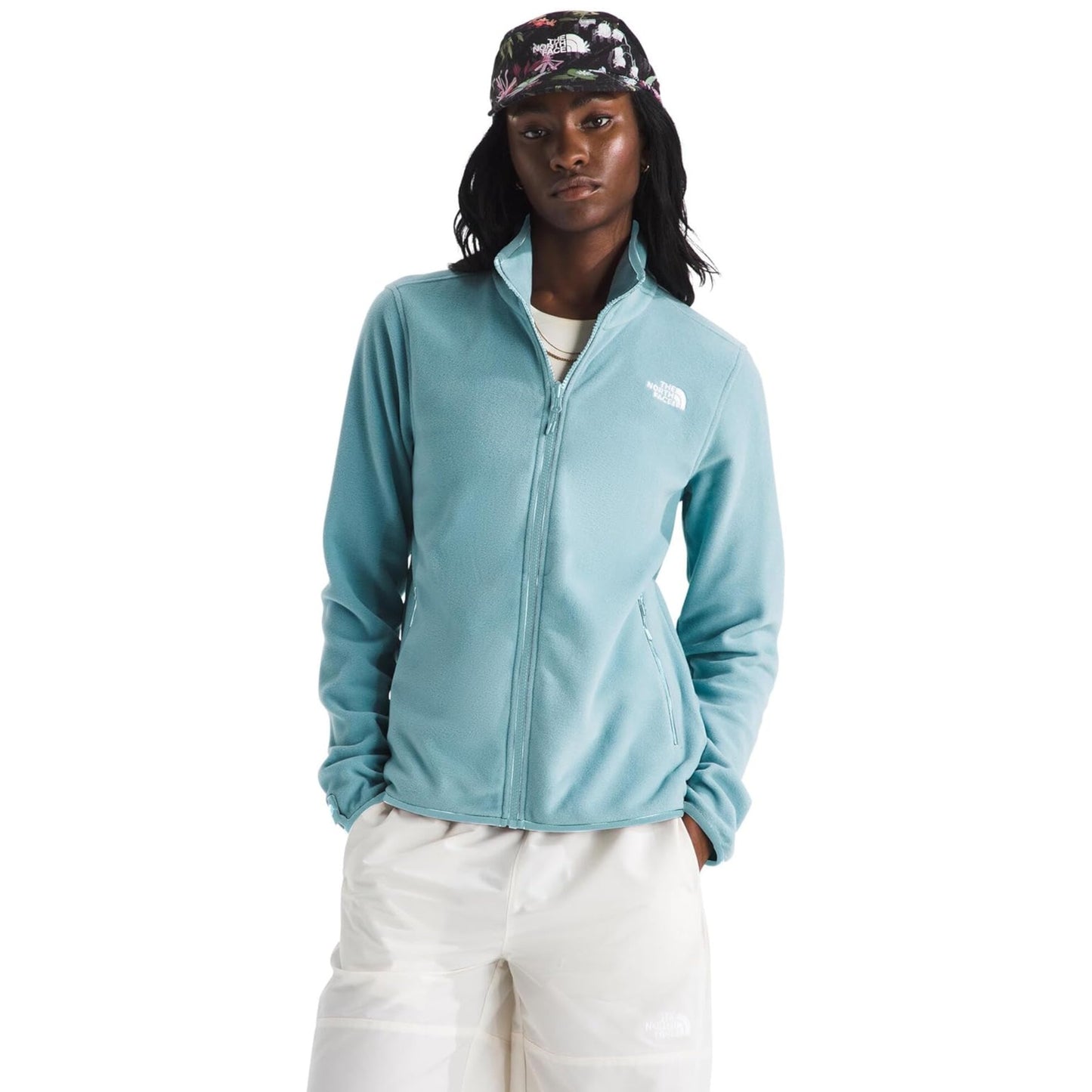 The North Face Women’s Glacier Fleece Jacket in Summit Navy, showcasing a lightweight full-zip design with high collar and embroidered logo on the chest.