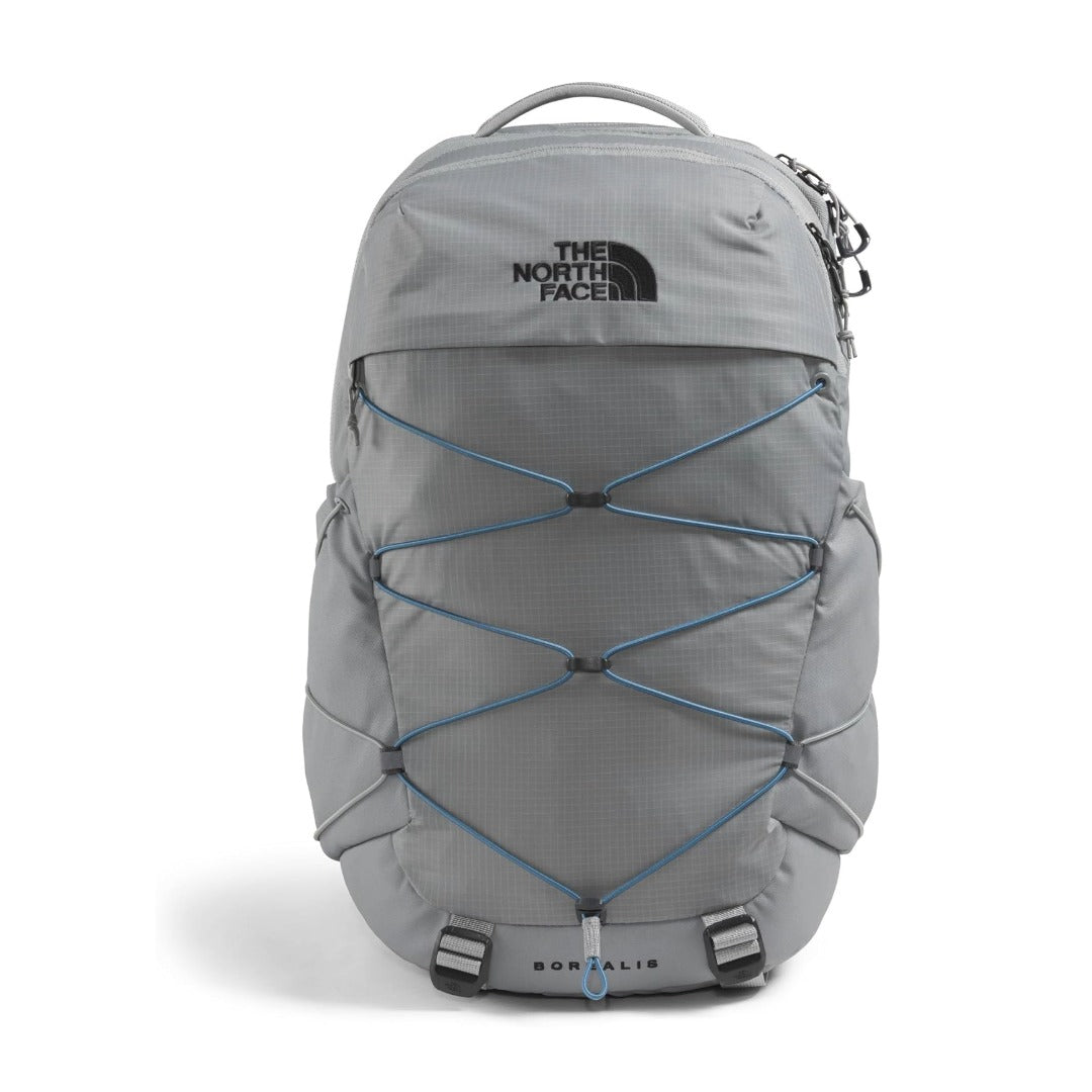 The  North Face Borealis backpack with ergonomic straps, multiple compartments, and front bungee system, designed for daily use and comfort.