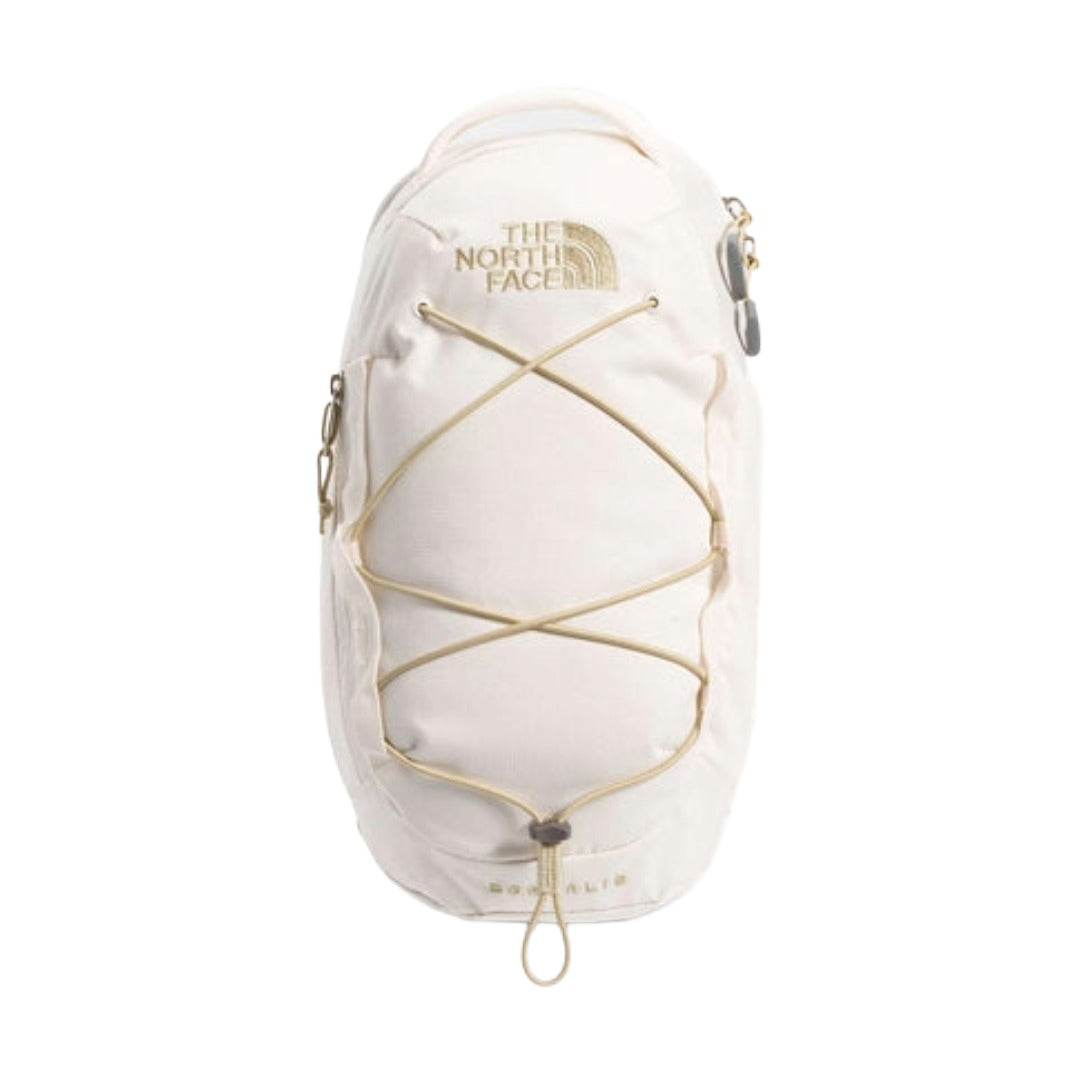 The North Face Borealis Sling compact shoulder bag with bungee storage system, adjustable strap, and multiple zippered compartments.