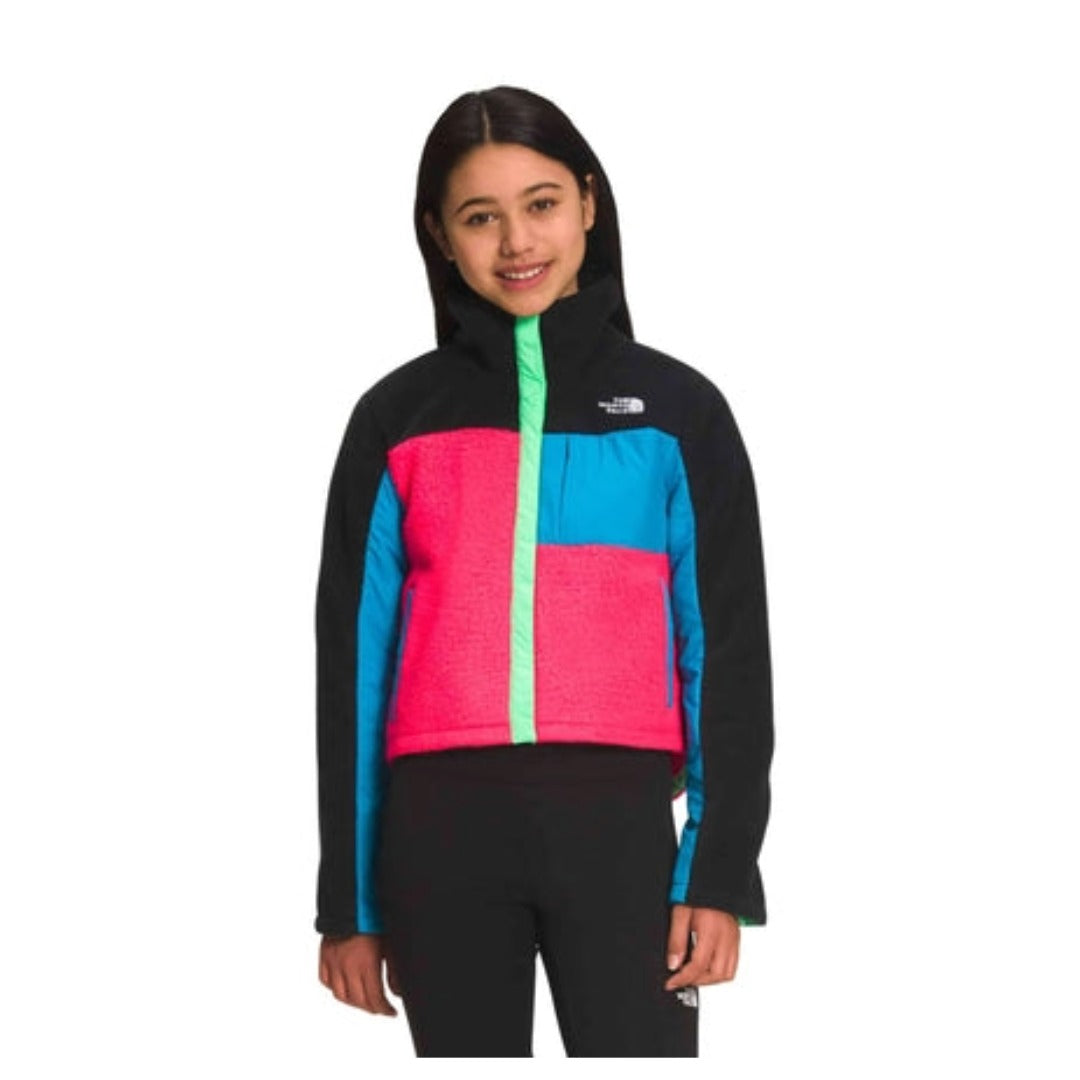 The North Face Girl's Fleece Mashup Jacket featuring soft fleece fabric, mixed-material panels, and full-zip design for lightweight everyday warmth.