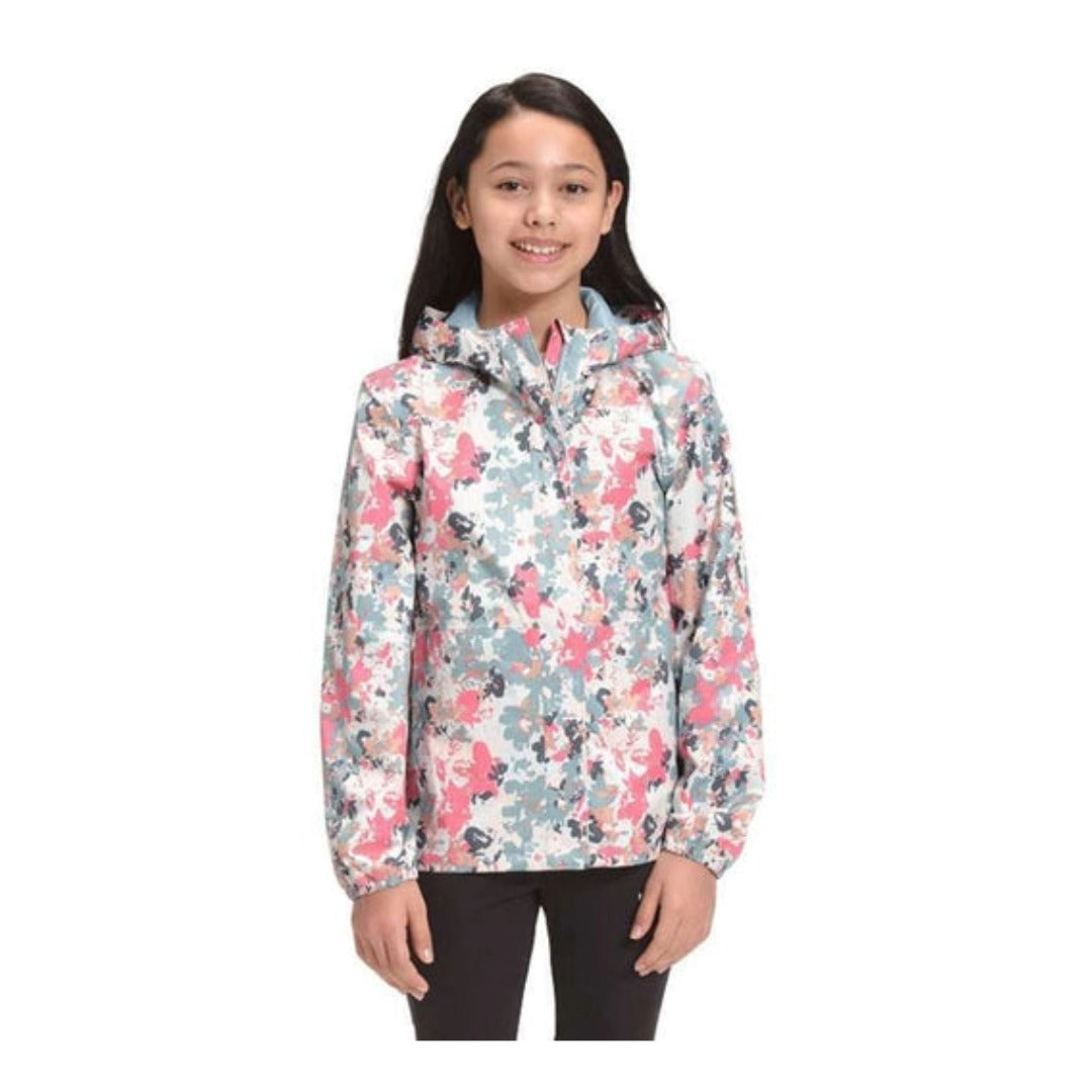 The North Face Girls' Resolve Reflective Jacket featuring a waterproof hooded shell, full-zip front, reflective details, and zippered hand pockets for rainy-day protection.