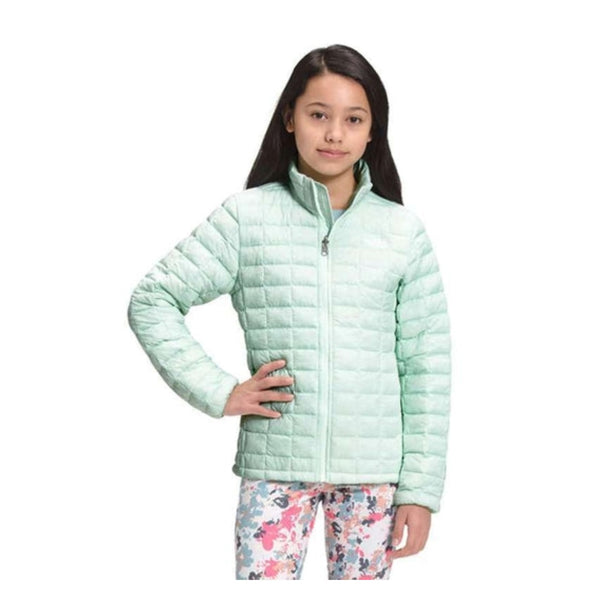 The North Face Girls' ThermoBall™ Eco Jacket featuring quilted lightweight insulation, full-zip front, zippered pockets, and a water-repellent finish for cold-weather warmth.