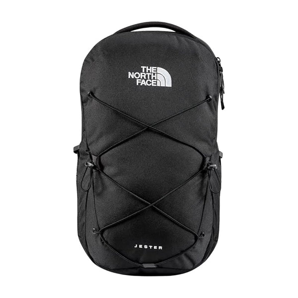 The North Face Jester Everyday Laptop Backpack with padded laptop compartment, front bungee cord, and ergonomic shoulder straps for daily use.