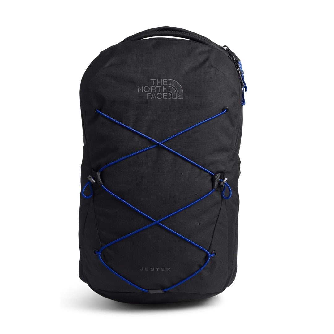 The North Face Jester Everyday Laptop Backpack with padded laptop compartment, front bungee cord, and ergonomic shoulder straps for daily use.