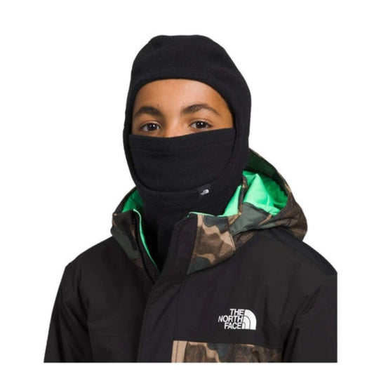 The North Face Kids’ Glacier Balaclava made with soft fleece fabric, providing full head, face, and neck coverage for cold-weather activities.