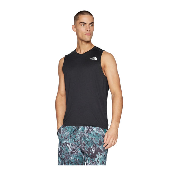 The North Face Men’s Coord Tank sleeveless athletic shirt with lightweight fabric and front logo graphic.