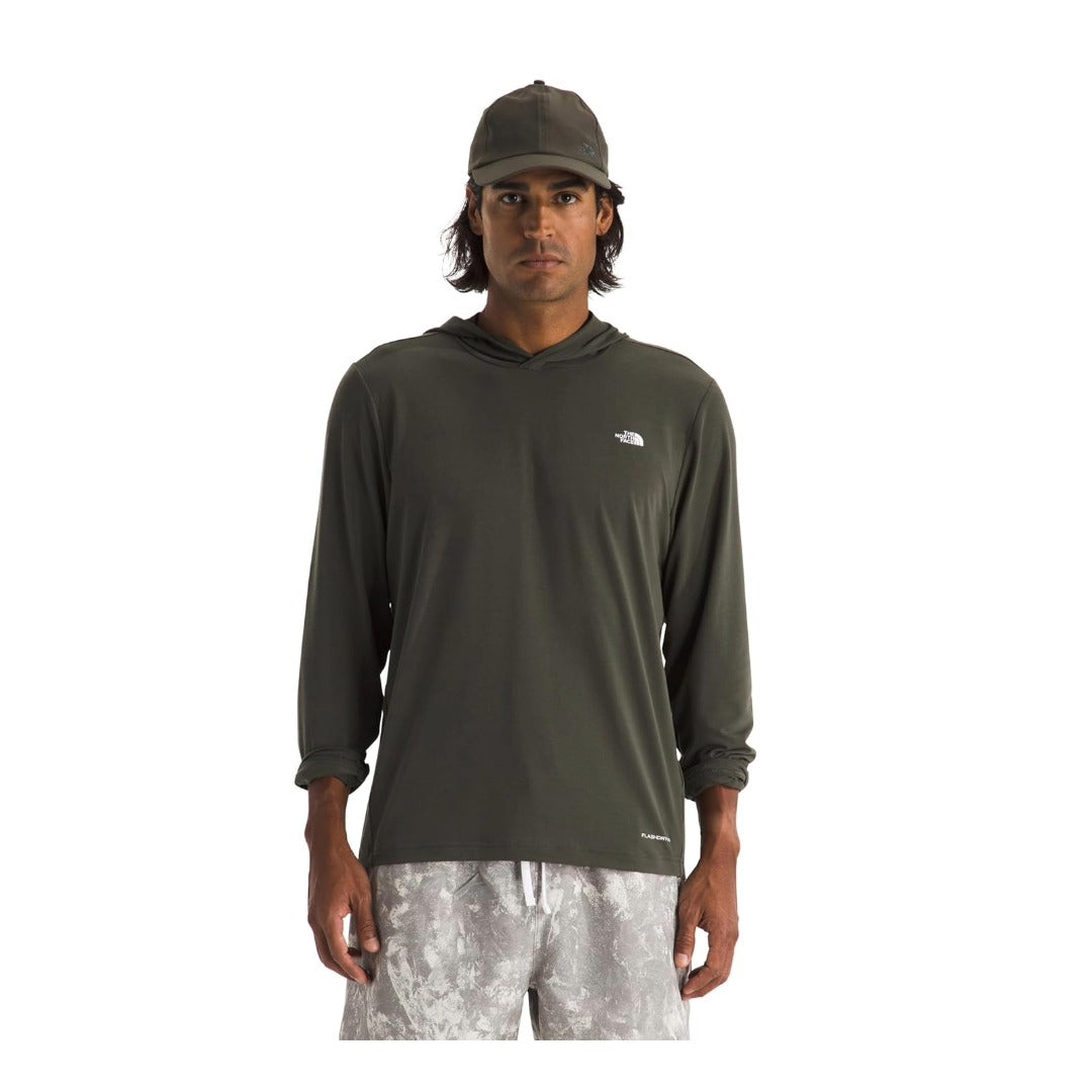 Men wearing a lightweight hooded sun shirt designed for outdoor activities, offering breathable comfort and UV protection.