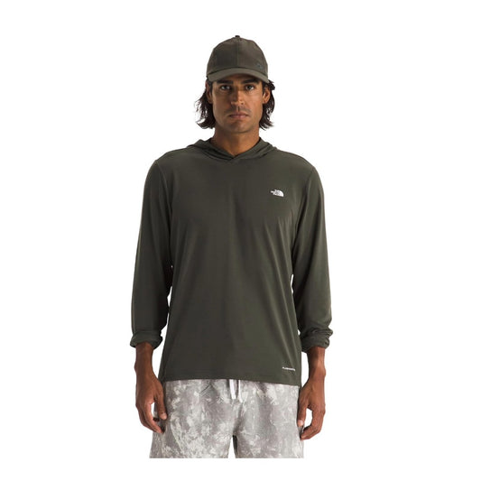 Men wearing a lightweight hooded sun shirt designed for outdoor activities, offering breathable comfort and UV protection.