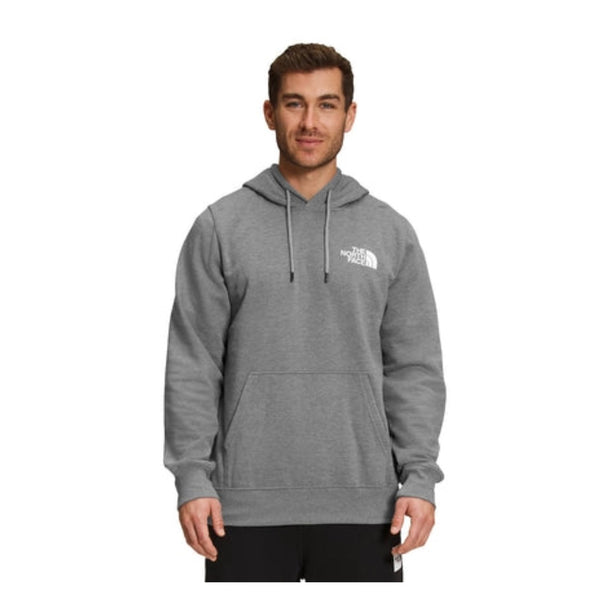 The North Face Men’s Box NSE Pullover Hoodie with soft fleece fabric, kangaroo pocket, adjustable hood, and large Box NSE logo graphic on the back.