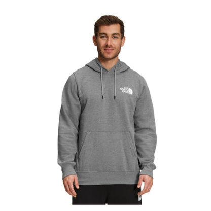 The North Face Men’s Box NSE Pullover Hoodie with soft fleece fabric, kangaroo pocket, adjustable hood, and large Box NSE logo graphic on the back.