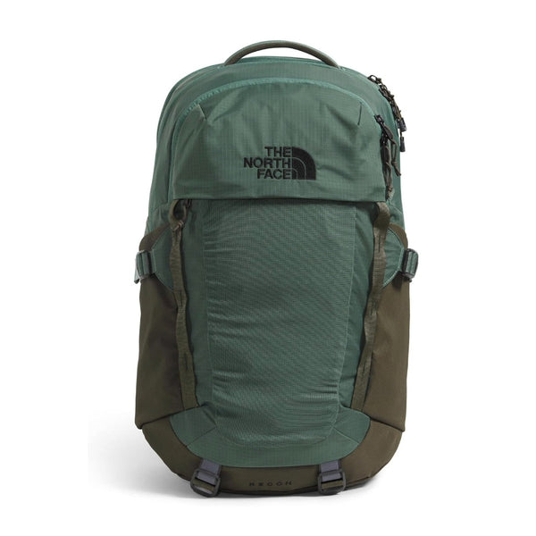 North Face Recon backpack featuring multiple compartments, front stash pocket, and padded shoulder straps designed for organized everyday carry.