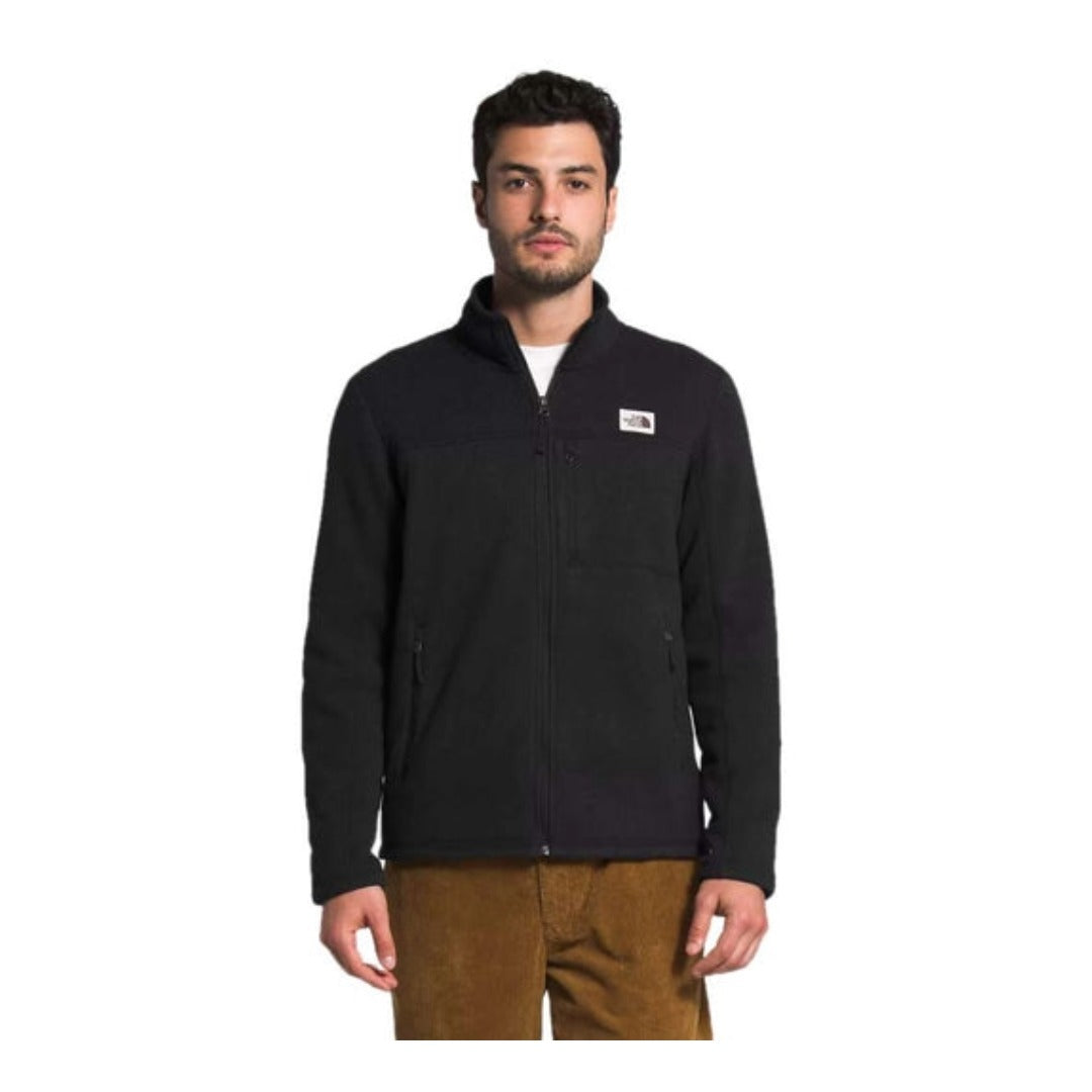 The North Face Men’s Gordon Lyons Full-Zip Jacket sweater-knit fleece jacket with stand collar and zippered hand pockets.