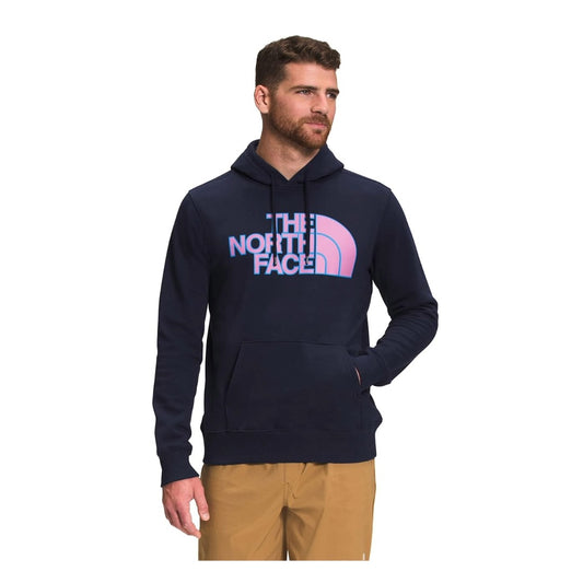 The North Face Men’s Half Dome Pullover Hoodie featuring soft fleece fabric, adjustable hood, kangaroo pocket, ribbed trim, and large Half Dome logo on the front.
