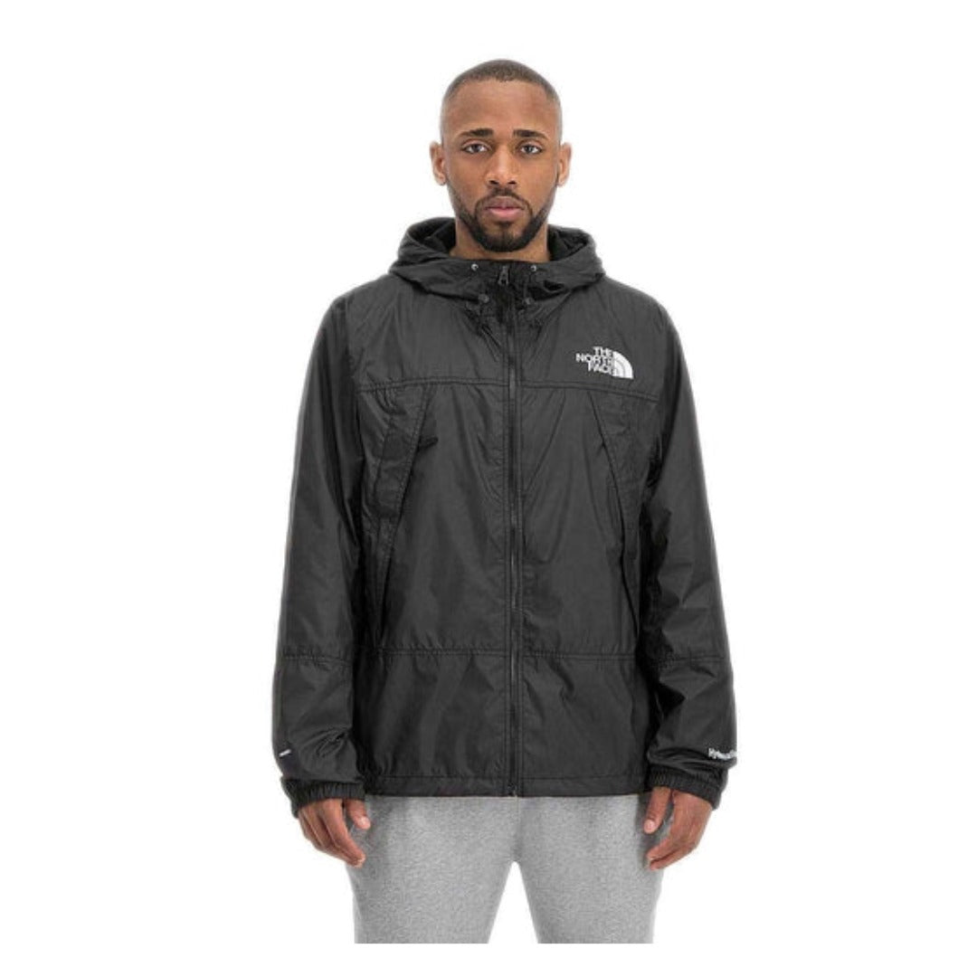 The North Face Men’s Hydrenaline™ Wind Jacket featuring lightweight hooded design, full-zip front, elastic cuffs, and wind-resistant fabric for everyday protection.