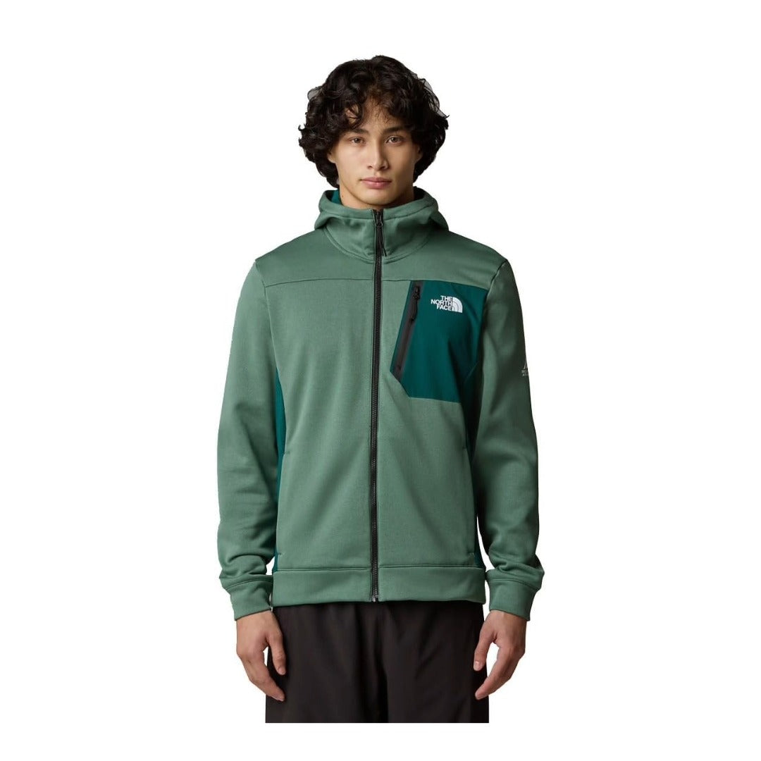 Men’s full-zip fleece hoodie with soft polyester fabric, chest zip pocket, and athletic fit designed for training and everyday warmth.