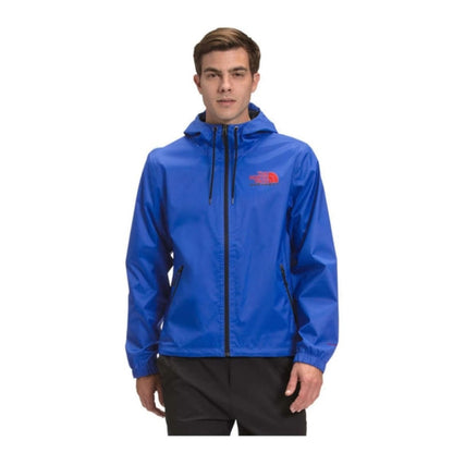 The North Face Men’s Novelty Shell Rain Jacket featuring waterproof hooded design, full-zip front, adjustable cuffs, and bold all-over print for rain protection.