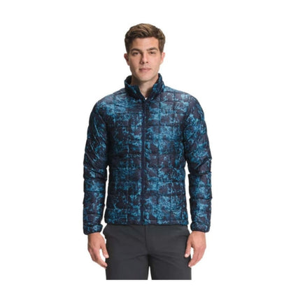The North Face men’s Printed ThermoBall Eco jacket with quilted design and printed pattern, featuring lightweight insulation and full-zip construction for versatile cold-weather layering.