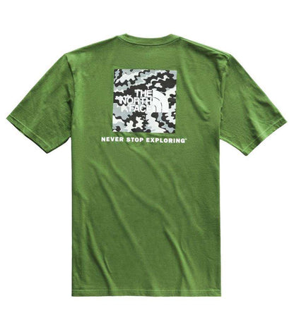 The North Face Men’s Short-Sleeve Red Box Tee with crewneck design, soft cotton fabric, and iconic Red Box logo on the back.