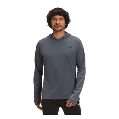 The North Face Men’s Wander Sun Hoodie featuring lightweight long-sleeve design, attached hood, and breathable sun-protective fabric for outdoor activities.